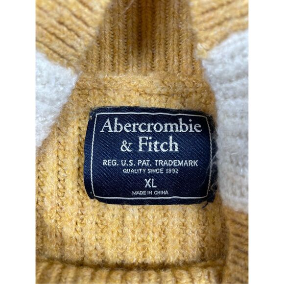 Abercrombie‎ Fitch Mock Neck Stripe Sleeve Sweater Womens XL Yellow Y2K Varsity - Picture 3 of 8